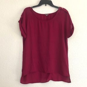Berry Colored Sheer Top with Gold Buttons